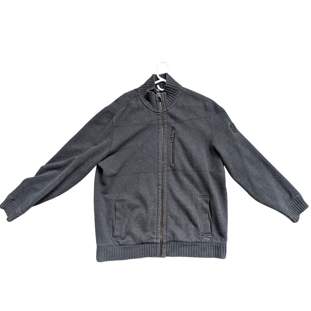 Calvin Klein Full Zip Jacket Mens XL Cotton Blend Gray Mock Neck Logo Patch